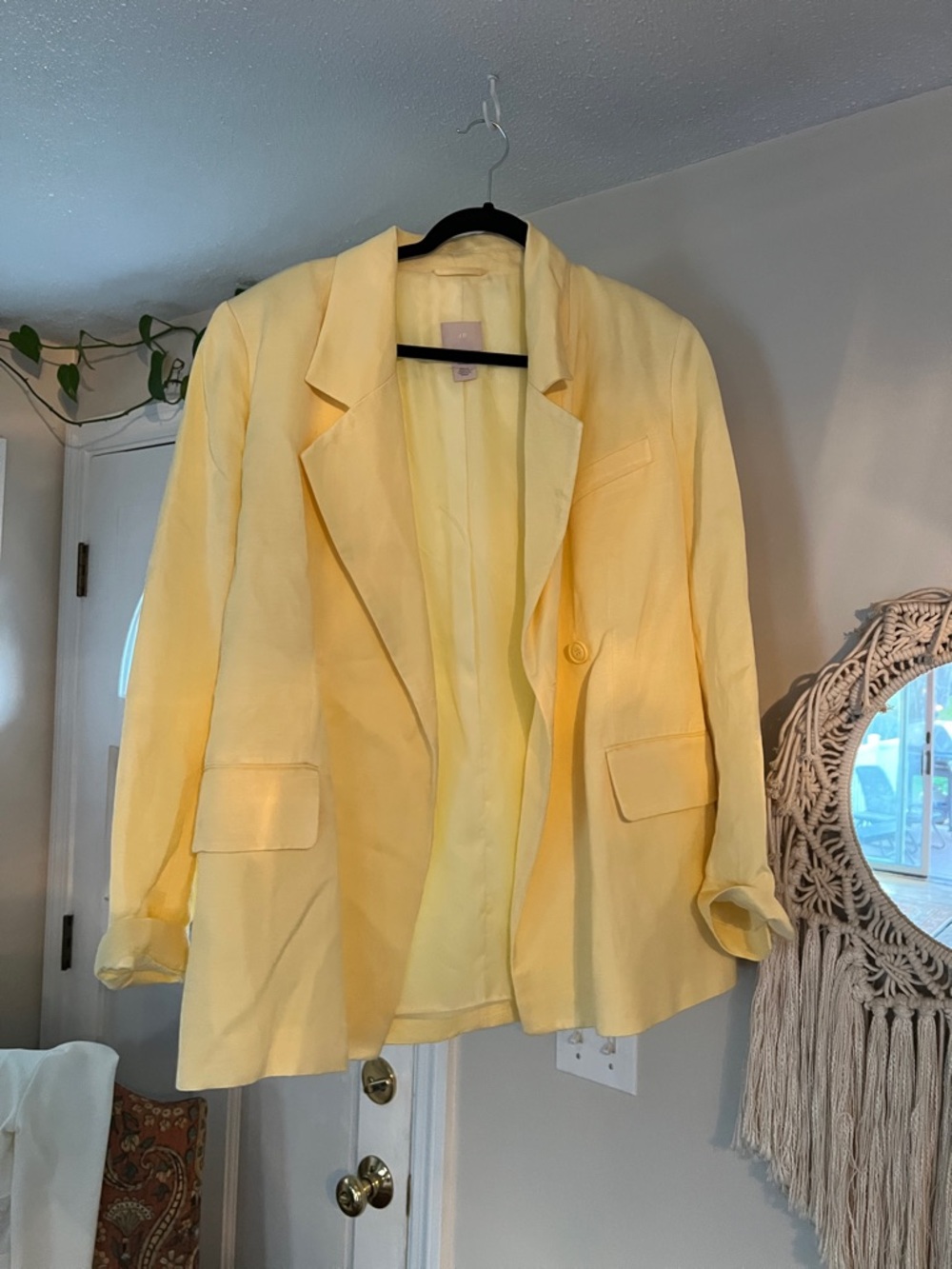 H&M Oversized Butter Yellow Single-Button Oversized Linen Blend Blazer